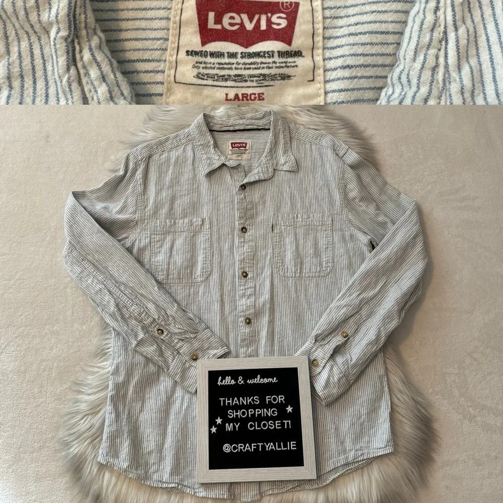 Vintage 90s Levi's Cotton Linen Striped Long Sleeve Button Down Shirt | …